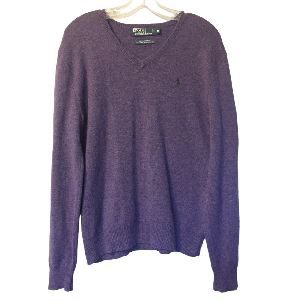 Polo by Ralph Lauren Sweater Purple Wool V-Neck Men's Medium